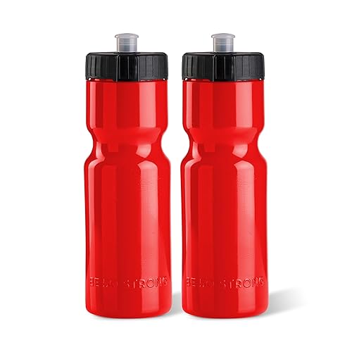 50 Strong Sports Squeeze Water Bottle 2 Pack - 22 Oz. Bpa Free Easy Open Push/Pull Cap - Usa Made (Red)